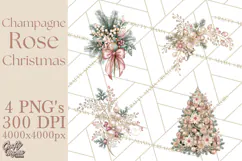 Elegant Christmas Clipart PNG, Pink Champagne Christmas Product Image 1