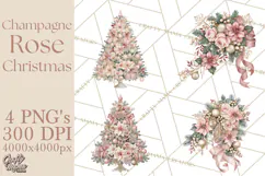 Elegant Christmas Clipart PNG, Pink Champagne Christmas Product Image 1