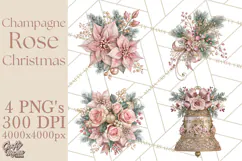 Elegant Christmas Clipart PNG, Pink Champagne Christmas Product Image 1