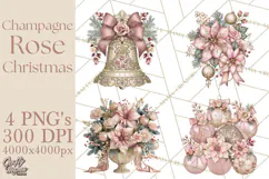 Elegant Christmas Clipart PNG, Pink Champagne Christmas Product Image 1