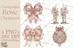 Elegant Christmas Clipart PNG, Pink Champagne Christmas Product Image 1