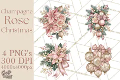 Elegant Christmas Clipart PNG, Pink Champagne Christmas Product Image 1
