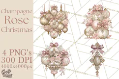 Elegant Christmas Clipart PNG, Pink Champagne Christmas Product Image 1
