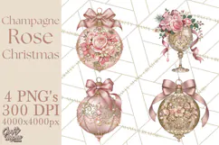 Elegant Christmas Clipart PNG, Pink Champagne Christmas Product Image 1