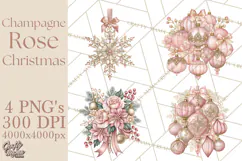 Elegant Christmas Clipart PNG, Pink Champagne Christmas Product Image 1