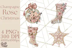 Elegant Christmas Clipart PNG, Pink Champagne Christmas Product Image 1