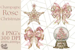 Elegant Christmas Clipart PNG, Pink Champagne Christmas Product Image 1