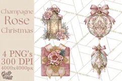 Elegant Christmas Clipart PNG, Pink Champagne Christmas Product Image 1