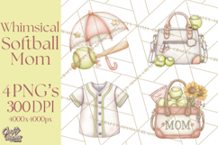 Whimsical Softball Mom Clipart PNG Game Day Mom Graphics Product Image 1