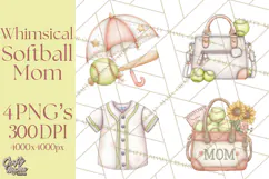 Whimsical Softball Mom Clipart PNG Game Day Mom Graphics Product Image 1