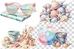 Pink and blue Beach | Watercolor summer ocean seaside png Product Image 7
