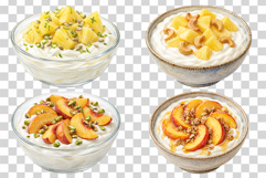 Yogurt Bowl | Watercolor Clipart PNG Fruit Granola Mango nut Product Image 7