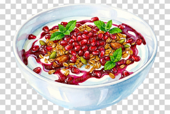 Pomegranate Dessert | Watercolor Clip Art PNG Fruit Cake Product Image 7