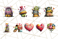 Quirky Valentine Monster Clipart PNG for Cute Printable Product Image 2