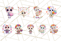 Valentine Sugar Skull Skeleton Clipart, Calavera PNG Art Product Image 2