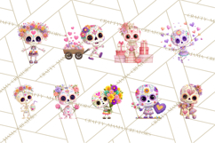 Valentine Sugar Skull Skeleton Clipart, Calavera PNG Art Product Image 5