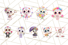 Valentine Sugar Skull Skeleton Clipart, Calavera PNG Art Product Image 7