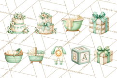 Baby Nursery Clipart PNG, Mint Cream Baby Shower Decor Product Image 5