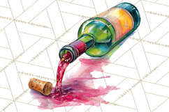 Watercolor Wine Clipart, Drinking Wine Png, Sublimation Product Image 3