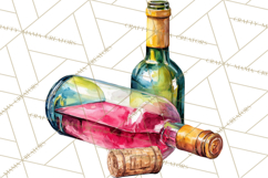 Watercolor Wine Clipart, Drinking Wine Png, Sublimation Product Image 2