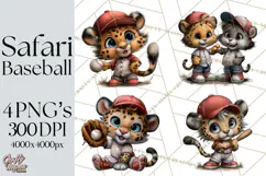 Safari Animals Playing Baseball Sports Clipart PNG Product Image 1