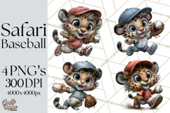 Safari Animals Playing Baseball Sports Clipart PNG Product Image 1