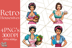 Vintage 1950s Housewife Clipart, Retro Woman Png Files Product Image 1