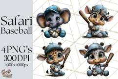 Safari Animals Playing Baseball Sports Clipart PNG Product Image 1