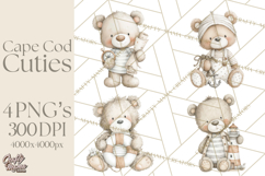 New England Coastal Teddy Bear Nautical Summer Clipart Product Image 1