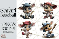 Safari Animals Playing Baseball Sports Clipart PNG Product Image 1