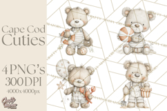 New England Coastal Teddy Bear Nautical Summer Clipart Product Image 1