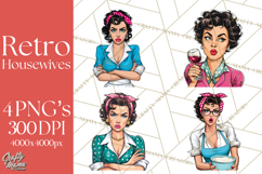 Vintage 1950s Housewife Clipart, Retro Woman Png Files Product Image 1