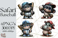 Safari Animals Playing Baseball Sports Clipart PNG Product Image 1
