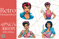 Vintage 1950s Housewife Clipart, Retro Woman Png Files Product Image 1