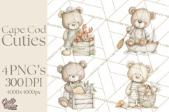 New England Coastal Teddy Bear Nautical Summer Clipart Product Image 1