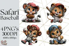 Safari Animals Playing Baseball Sports Clipart PNG Product Image 1