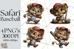 Safari Animals Playing Baseball Sports Clipart PNG Product Image 1