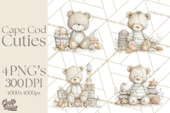 New England Coastal Teddy Bear Nautical Summer Clipart Product Image 1