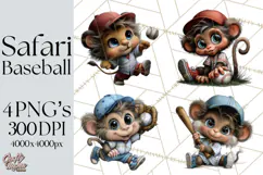 Safari Animals Playing Baseball Sports Clipart PNG Product Image 1