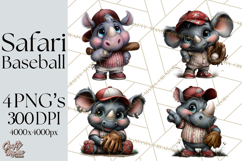 Safari Animals Playing Baseball Sports Clipart PNG Product Image 1