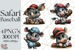 Safari Animals Playing Baseball Sports Clipart PNG Product Image 1