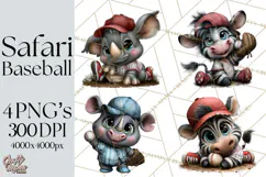 Safari Animals Playing Baseball Sports Clipart PNG Product Image 1