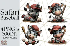 Safari Animals Playing Baseball Sports Clipart PNG Product Image 1