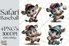 Safari Animals Playing Baseball Sports Clipart PNG Product Image 1