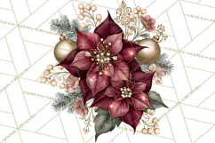 Elegant Christmas Clipart PNG, Burgundy Antique Gold Product Image 4
