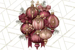 Elegant Christmas Clipart PNG, Burgundy Antique Gold Product Image 5