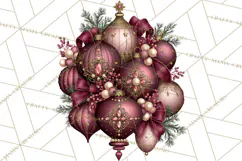 Elegant Christmas Clipart PNG, Burgundy Antique Gold Product Image 2