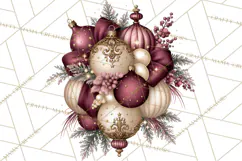 Elegant Christmas Clipart PNG, Burgundy Antique Gold Product Image 4