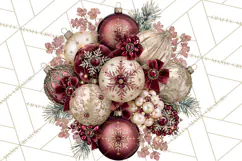 Elegant Christmas Clipart PNG, Burgundy Antique Gold Product Image 5