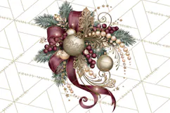 Elegant Christmas Clipart PNG, Burgundy Antique Gold Product Image 4